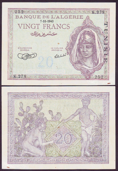 1943 Tunesia 20 Francs L001099